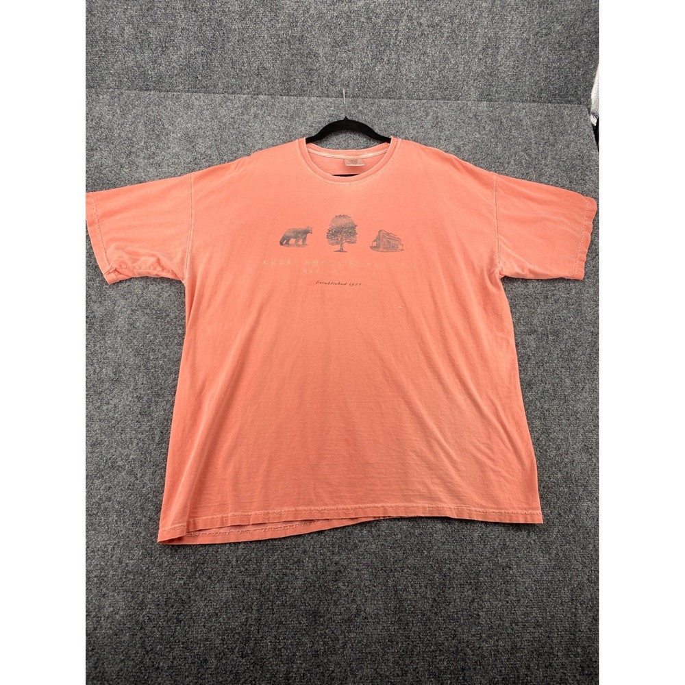 Comfort Colors Great Smoky Mountains T-Shirt Mens 2XL Orange Graphic Cotton Tee